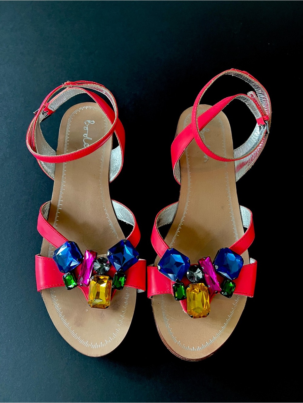 Boden Large Gems Coral Ankle Strap Flat Sandals Size 9